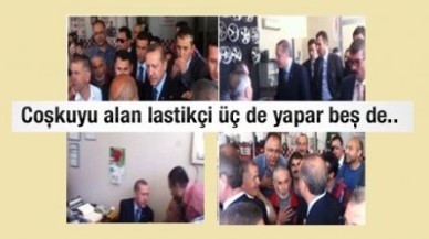 Erdoğan, İskitler'de lastikçileri ziyaret etti.