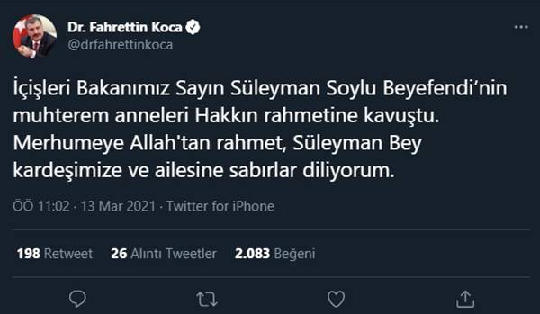 Acı haberi Sağlık Bakanı Fahrettin Koca sosyal medya hesabından duyurdu